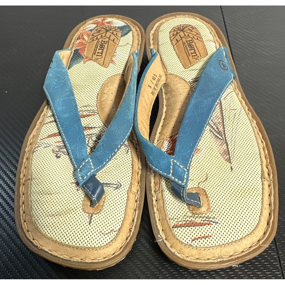Born Bora Original Palm Tree Turquoise Thong Flip-Flops Women's Sz 9/40.5 EUC - Picture 3 of 6